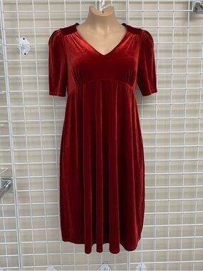 Ingrid & Isabel Deep Red Velvet V-Neck Maternity Dress